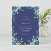 Invitation Mariage Indigo Aqua Feuillu (Debout devant)
