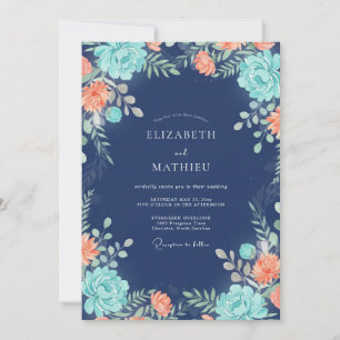 Invitation Mariage Indigo Aqua Petal