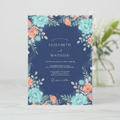 Invitation Mariage Indigo Aqua Petal (Debout devant)