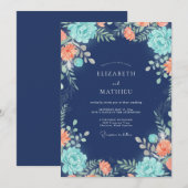 Invitation Mariage Indigo Aqua Petal (Devant / Derrière)