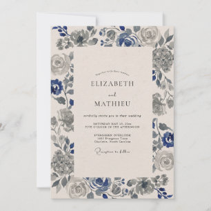 Invitation Mariage Indigo Ardoise Rose