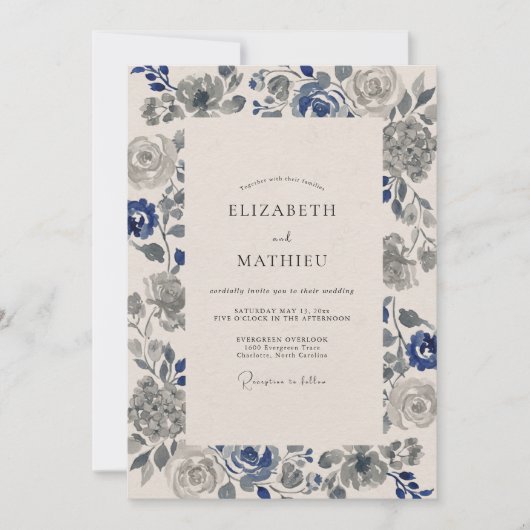 Invitation Mariage Indigo Ardoise Rose (Devant)