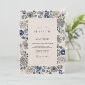 Invitation Mariage Indigo Ardoise Rose (Debout devant)