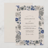 Invitation Mariage Indigo Ardoise Rose (Devant / Derrière)