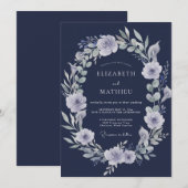 Invitation Mariage Indigo Argent Eucalyptus (Devant / Derrière)