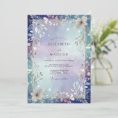 Invitation Mariage Indigo Argent Feuillage Sage (Debout devant)