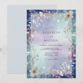 Invitation Mariage Indigo Argent Feuillage Sage (Devant / Derrière)