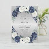 Invitation Mariage Indigo Argent Paeonia (Debout devant)