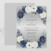 Invitation Mariage Indigo Argent Paeonia (Devant / Derrière)