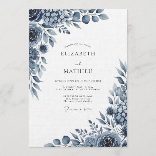 Invitation Mariage Indigo Artistic Flourish (Devant)