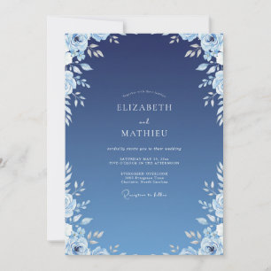 Invitation Mariage Indigo Azuré Ranunculus Eucalyptus