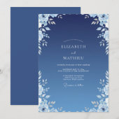 Invitation Mariage Indigo Azuré Ranunculus Eucalyptus (Devant / Derrière)