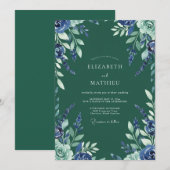 Invitation Mariage Indigo Bleuet Eucalyptus Forêt (Devant / Derrière)