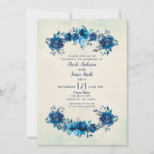 Invitation Mariage Indigo Blue & Beige Watercolor (Devant)