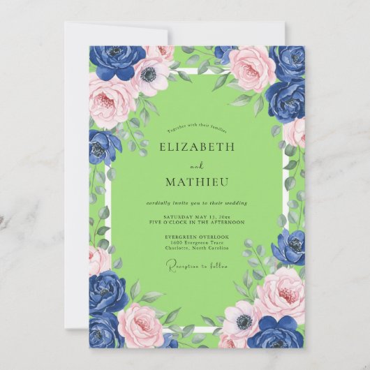 Invitation Mariage Indigo Blush Lime Ranunculus Eucalyptus (Devant)