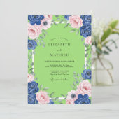 Invitation Mariage Indigo Blush Lime Ranunculus Eucalyptus (Debout devant)