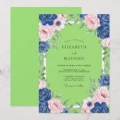 Invitation Mariage Indigo Blush Lime Ranunculus Eucalyptus (Devant / Derrière)