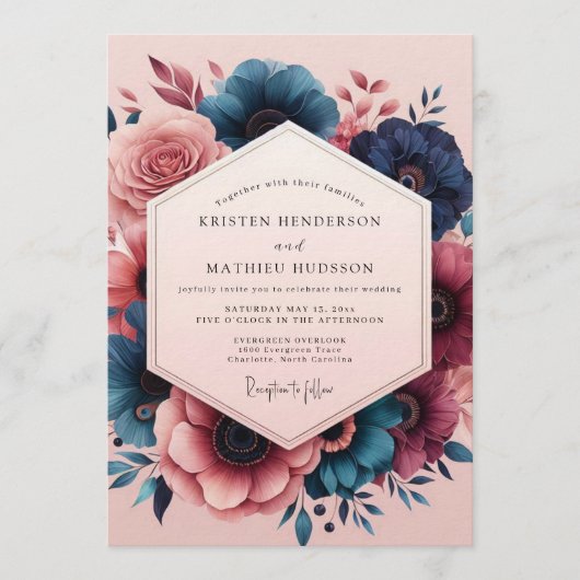 Invitation Mariage Indigo Blush Painterly Bloom (Devant)