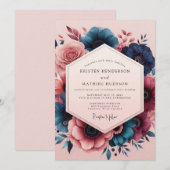 Invitation Mariage Indigo Blush Painterly Bloom (Devant / Derrière)