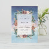 Invitation Mariage Indigo Bourgogne Ranunculus Eucalyptus (Debout devant)