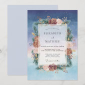 Invitation Mariage Indigo Bourgogne Ranunculus Eucalyptus (Devant / Derrière)