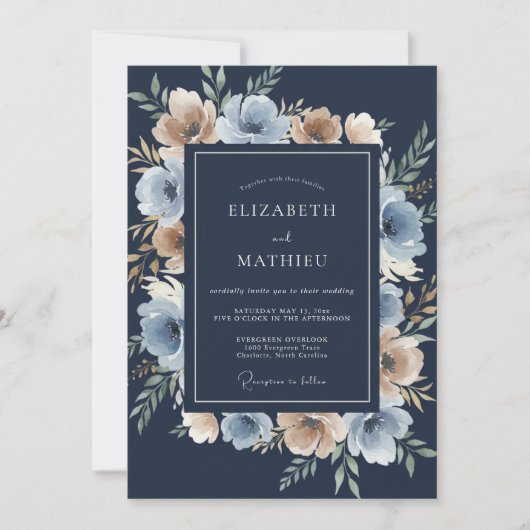 Invitation Mariage Indigo Champagne Petal (Devant)