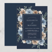 Invitation Mariage Indigo Champagne Petal (Devant / Derrière)