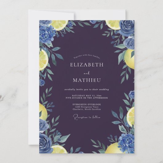 Invitation Mariage Indigo Citron Eucalyptus (Devant)