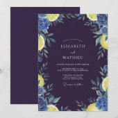 Invitation Mariage Indigo Citron Eucalyptus (Devant / Derrière)