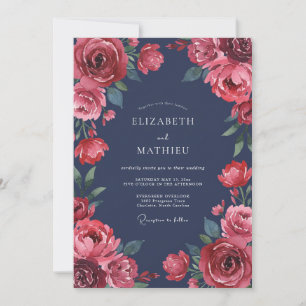 Invitation Mariage Indigo Cranran Cramoisi Eucalyptus