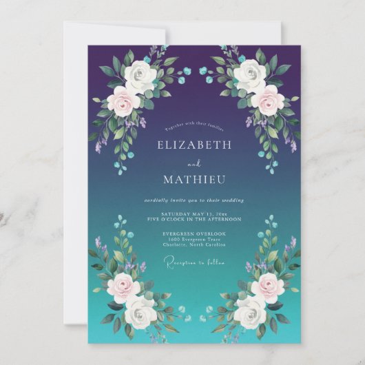 Invitation Mariage Indigo Cyan Ranunculus Eucalyptus (Devant)