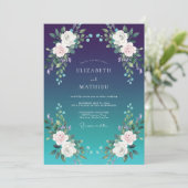 Invitation Mariage Indigo Cyan Ranunculus Eucalyptus (Debout devant)