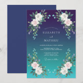 Invitation Mariage Indigo Cyan Ranunculus Eucalyptus (Devant / Derrière)