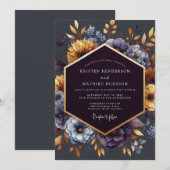 Invitation Mariage Indigo Doré Fleurissant (Devant / Derrière)