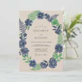 Invitation Mariage Indigo Fern Leafy (Debout devant)