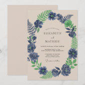 Invitation Mariage Indigo Fern Leafy (Devant / Derrière)