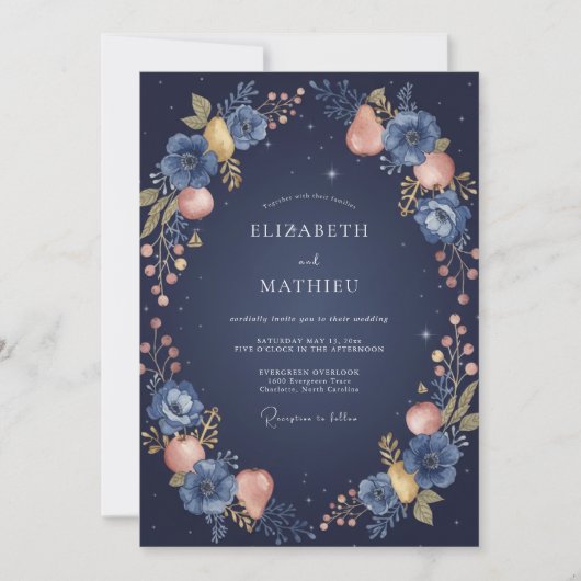 Invitation Mariage Indigo Fruit Eucalyptus de Minuit (Devant)