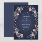 Invitation Mariage Indigo Fruit Eucalyptus de Minuit (Devant / Derrière)