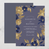 Invitation Mariage Indigo Gold Lily (Devant / Derrière)