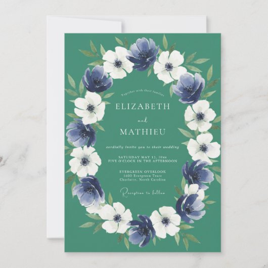 Invitation Mariage Indigo Jade Anémone (Devant)