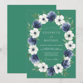 Invitation Mariage Indigo Jade Anémone (Devant / Derrière)