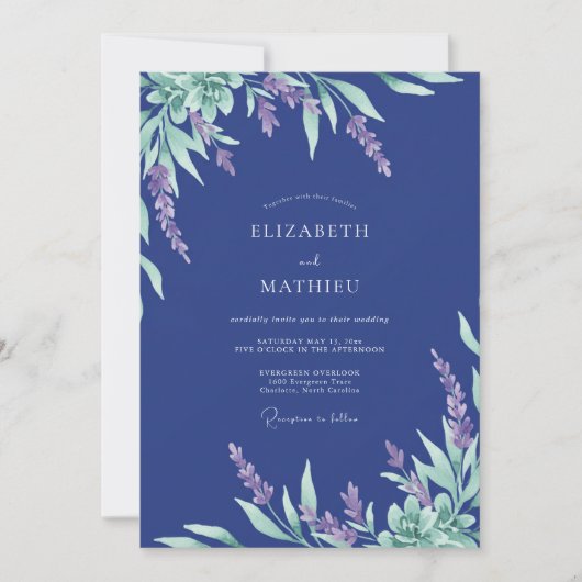 Invitation Mariage Indigo Lilas Feuillu (Devant)