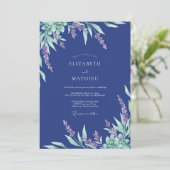 Invitation Mariage Indigo Lilas Feuillu (Debout devant)