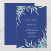 Invitation Mariage Indigo Lilas Feuillu (Devant / Derrière)