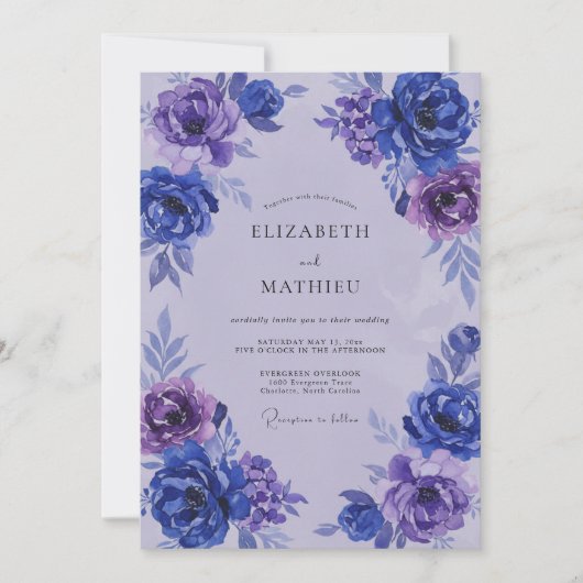 Invitation Mariage Indigo Lilas Ranunculus Eucalyptus (Devant)