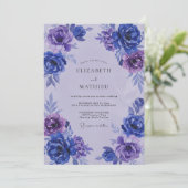 Invitation Mariage Indigo Lilas Ranunculus Eucalyptus (Debout devant)