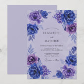 Invitation Mariage Indigo Lilas Ranunculus Eucalyptus (Devant / Derrière)