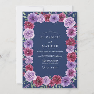 Invitation Mariage Indigo Magenta Ranunculus Eucalyptus