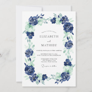 Invitation Mariage Indigo Menthe Pivoine
