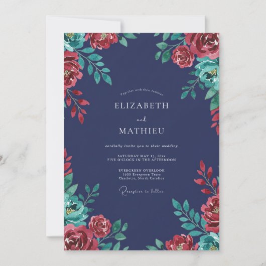 Invitation Mariage Indigo Merlot Bloom (Devant)